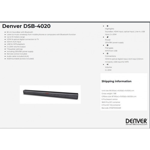 Barra de Sonido Denver DSB-4020...