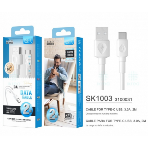 Cable Iser Type-C 3.0A 2M Blanco SK1003