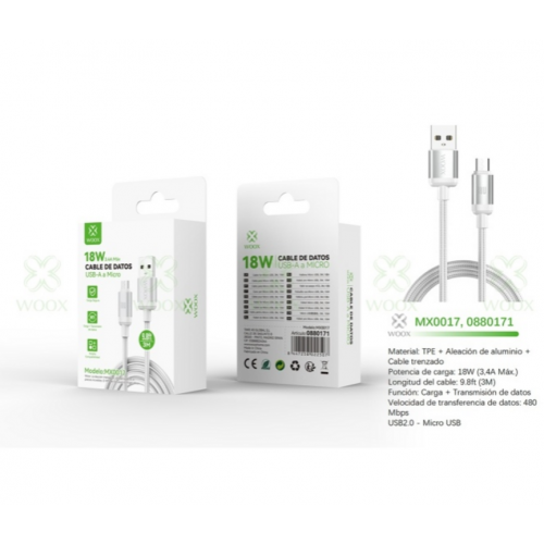 Cable de Datos Woox USB a Micro 18W...