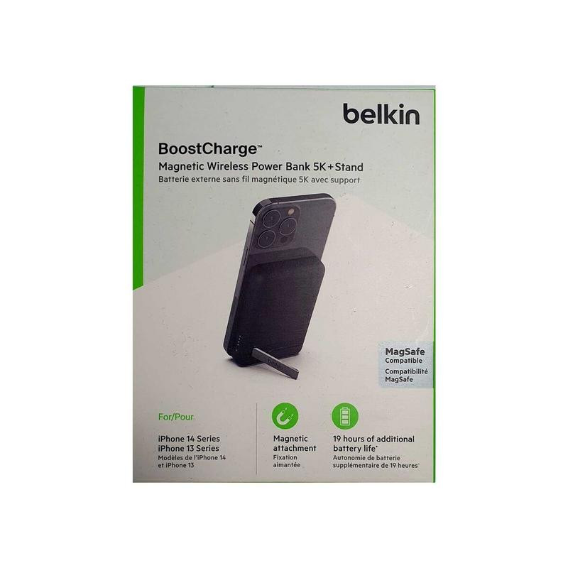 Belkin BoostCharge Pro Power Bank Magnetica Qi2 5000 MAh Con Supporto Integrato, Ricarica Wireless 15 W E USB-C 20 W, Compatibile MagSafe Per IPhone 16, 15, 14 E Altri