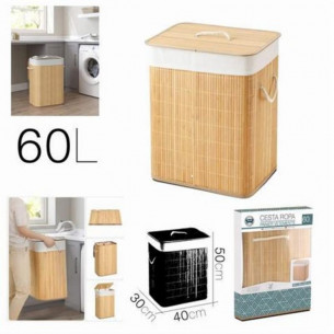 Cesta de Ropa de Bambú con...