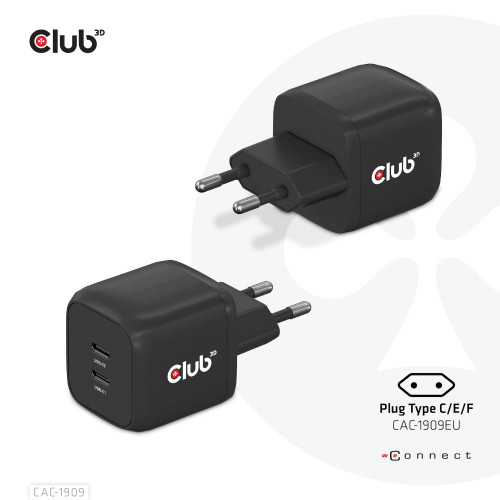 Cargador de Viaje Club 3D 45W 2xUSB-C...