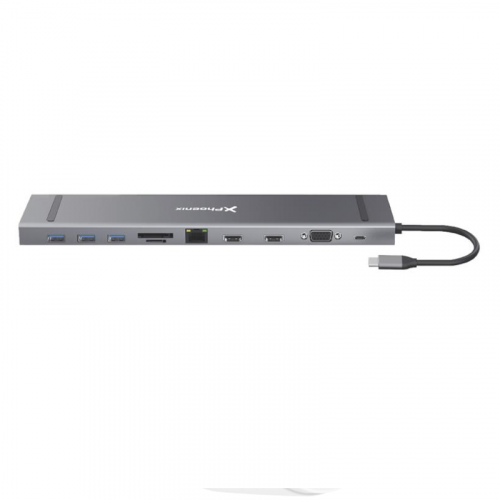 Dock USB-C PHOENIX Multipuerto 11 en 1 HDMI 4K/VGA/USB/MicroSD