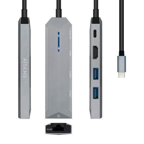 Adaptador AISENS 5en1 USB-C 15cm Gris...