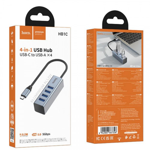 Adaptador Hoco HB1C USB-C a 4 Puertos...