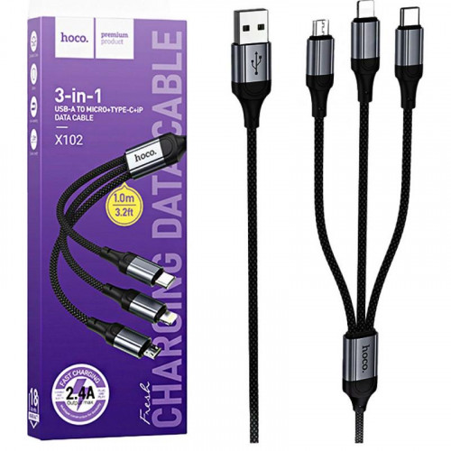 Cable Hoco X102 3 en 1: USB-A a...