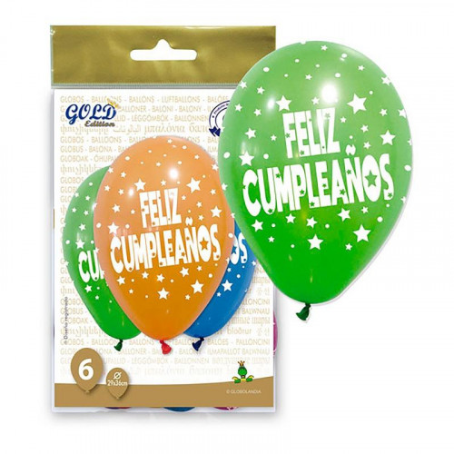 Bolsa de 6 Globos Feliz Cumpleaños