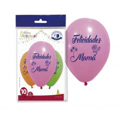 Bolsa de 10 Globos Felicidades Mamá