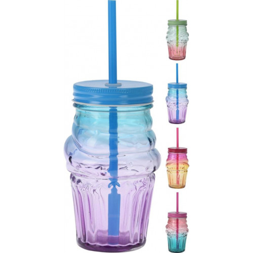 Vaso de Cristal con Pajita 500 ml 2...