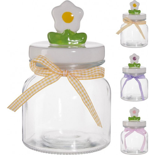 Bote de Vidrio con Diseño de Flor 650 ml