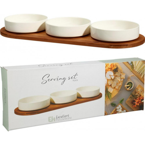 Set de Porcelana con 3 Cuencos y Bandeja