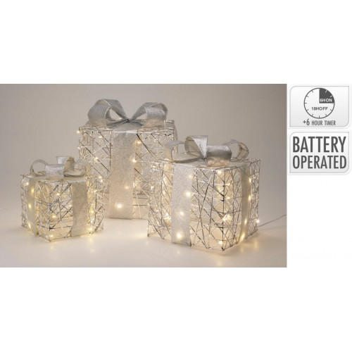 Set de Cajas de Regalo con LED Plateado