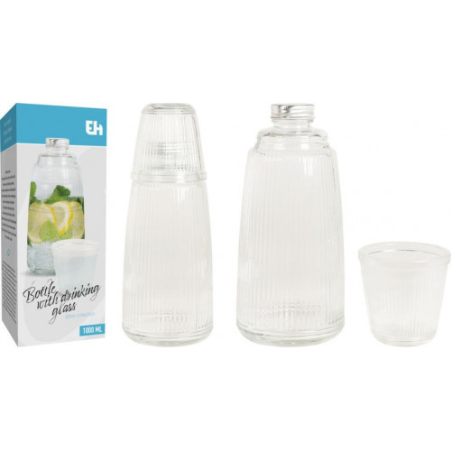 Botella de 1 Litro con Vaso de Cristal