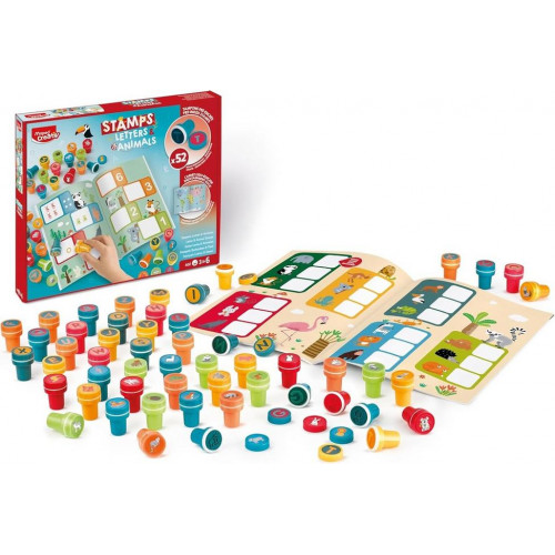 Set de 52 Sellos con Alfabeto y Animales