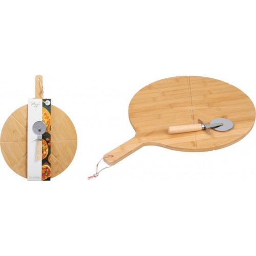 Set de Tabla para Cortar Pizza de Bambú