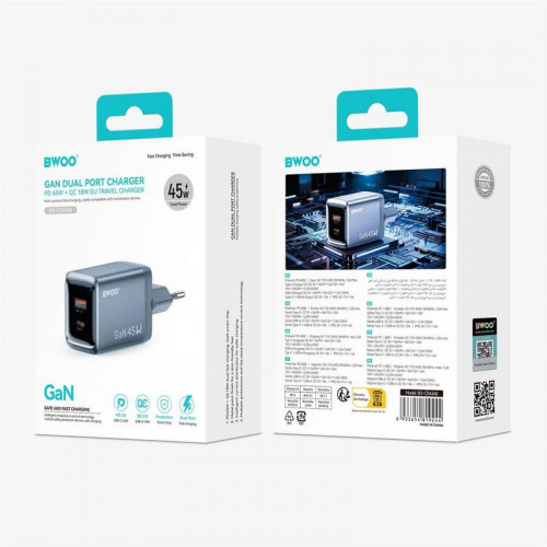 Cargador Rápido BWOO GaN 45W Doble...
