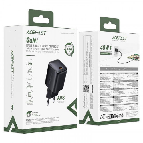 Cargador USB-C Acefast A136 PD40W...