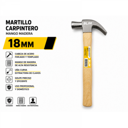 Martillo Carpintero 18 mm con Mango...