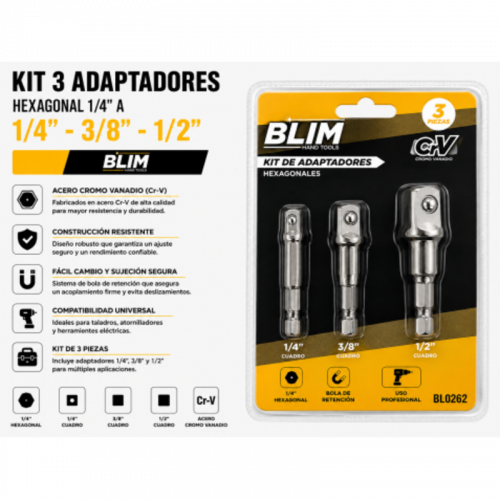 Kit 3 Adaptadores 1/4 Hexagonal a...