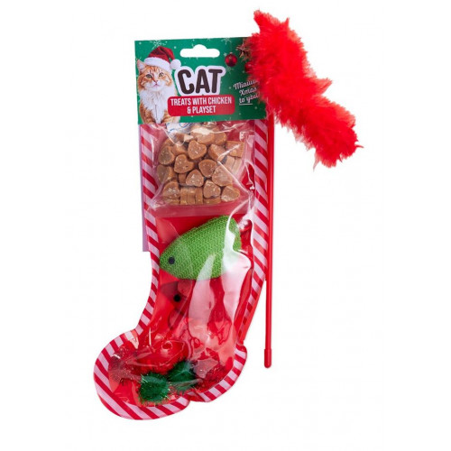 Calcetín de Gato Navideño con Snacks