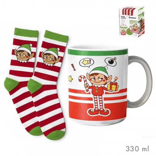 Taza con Calcetín en Caja Elfo Travieso