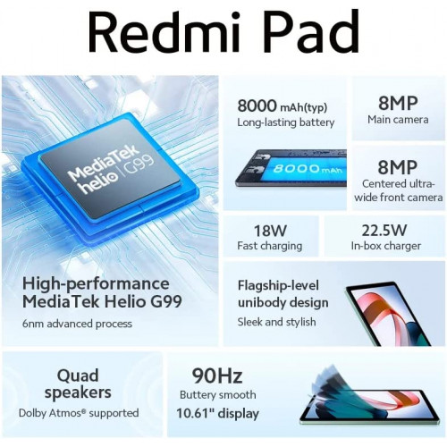 Tablet Xiaomi Redmi Pad SE 128GB 4GB RAM ESMERALDA + Audífonos+Redmi b –  Tecniquero