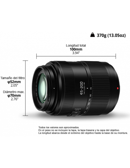 Objetivo Panasonic LUMIX G VARIO Lens, 45-200mm, F4.0-5.6 II Micro Four Thirds Mount, POWER Optical I.S.