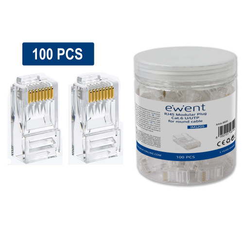 CONECTOR RJ-45 CAT. 6 U/UTP PASANTE PARA CABLE REDONDO 100 UND. / IM1206