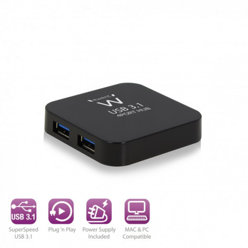 HUB USB EWENT 4 PUERTOS / USB 3.1 /  EW1134 / CON ALIMENTACION