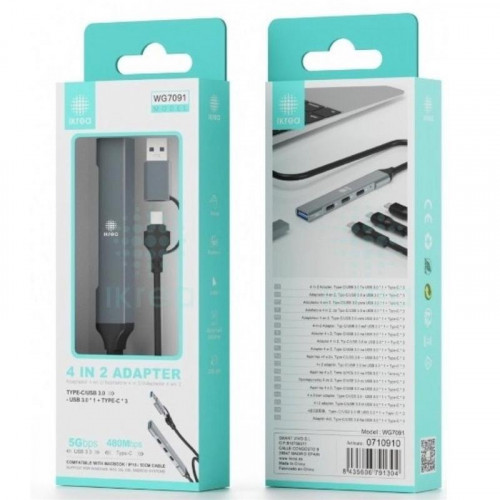 Ikrea WG7091 Hub USB-C a 3x USB-C y...