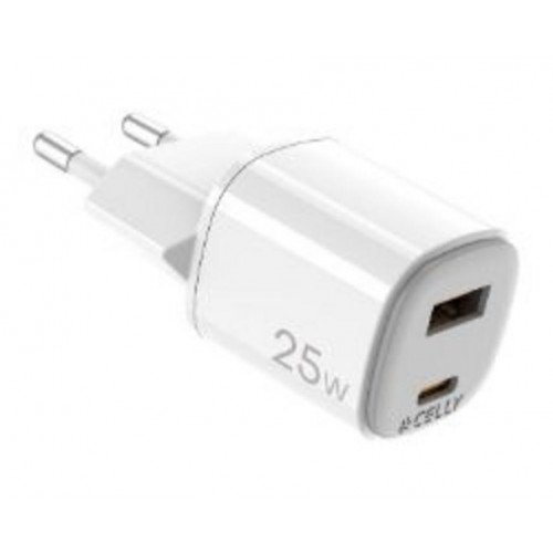 Cargador CELLY USB-A USB-C 25W Blanco...
